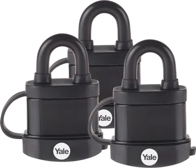 Produktbild von Yale 3x Vorhängeschloss Wetterfest mit Schlüssel, Hangschloss Lamellenstahl, Schloss