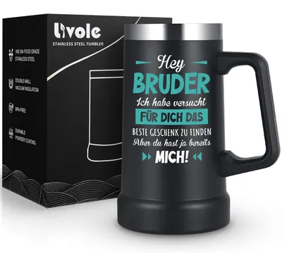 Productafbeelding van Bierkan (700 ml) van roestvrij staal met handvat, dubbelwandig geïsoleerd, cadeau voor broer