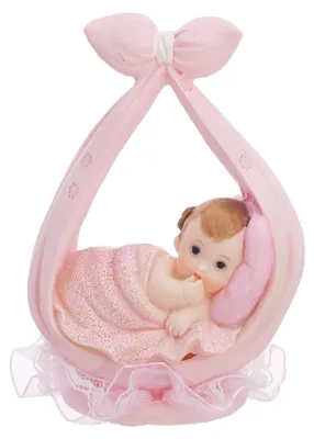 Immagine prodotto di Statuetta per torta 11cm bambina in fascia rosa chiaro