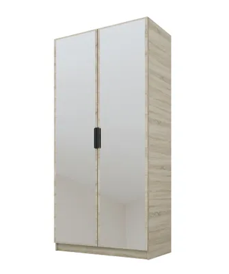Immagine prodotto di PAWS MOBEL Armadio inclinabile in rovere Sonoma 100x52x200 cm, armadio a due ante aperto con specchi, con ripiani e appendiabiti