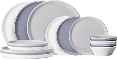 Produktbild von Cookinglife Geschirrset Siaki - Weiß / Blau / Grau - Porzellan 18-teilig / 6 Personen - 6 Speiseteller, 6 Frühstücksteller und 6 Schalen