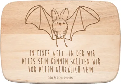 Produktbild von Mr. & Mrs. Panda Holz Schneidbrett Fledermaus Flügel - Transparent - Geschenk, Frühstücksbrett, Schneidebrett, massivholzbrett, Lustige Sprüche, Holzbrett, jausenbrett