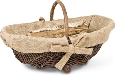 Produktbild von Kaminholzkorb mit Henkeln, Stoffausschlag, Holzkorb, Tragekorb, 34x53x32cm