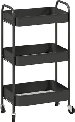 Produktbild von Mehrzweckwagen Rollwagen Küchenwagen, 3 Regale, 4 Rollen, 45 cm x 30,6 cm x 79 cm, Schwarz