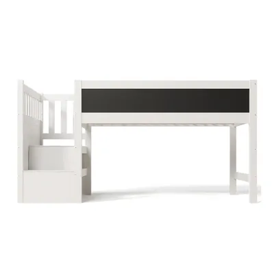 Produktbild von Hochbett mit Whiteboard&Tafel Kinderbett Einzelbett Jugendbett 90 x 200cm Weiß