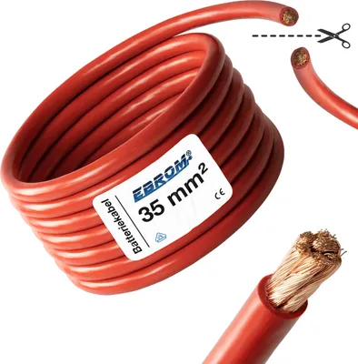 Produktbild von EBROM® 3 Meter Batteriekabel 35 mm² ROT - Pluskabel - Wohnwagen - KFZ - Boot - 99,9 % OFC Kupfer Vollkupfer - 3m 35 mm2 - 3 m 35mm2