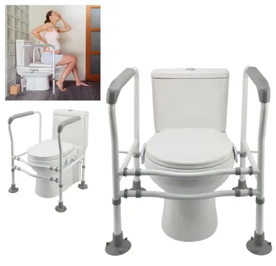 Image de Cadre de support pour toilettes avec accoudoirs - Réglable en hauteur - 5 positions - Capacité de charge jusqu'à 200 kg
