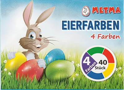 Produktbild von Metma B004 - Eierfarben, 4 Stück, Grün, Rot, Gelb, Blau, Warmfarben, Färbetabletten, Ostereier, Ostern
