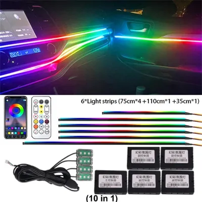 Obrázok produktu pre LED osvetlenie interiéru vozidla s funkciou zmeny farieb (RGB) a ovládaním cez aplikáciu, set "Symphony" pozostávajúci z 10 prvkov, LED pásiky s funkciou synchronizácie s hudbou, vhodné pre interiéry automobilov a osobných vozidiel
