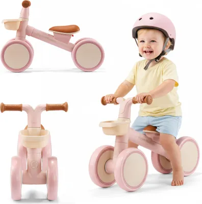 Image de HyperMotion TOBI MINI Vélo sans pédales à 4 roues pour enfants en bas âge avec panier – Rose