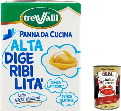 Produktbild von 3x Trevalli Panna da cucina senza lattosio, laktosefreie Kochsahne, hochverdaulich 200ml + Italian Gourmet polpa 400g