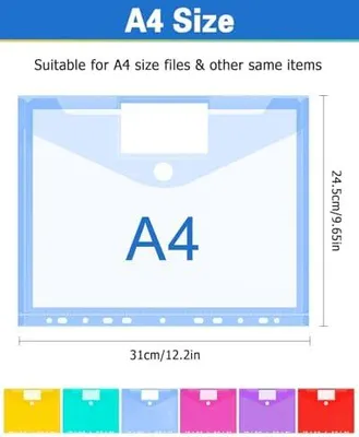 Produktbild von 12 Stück Dokumententasche A4, 6 Farben Dokumentenmappe, 11 Löchern Mappen mit Etikettentasche, Wasserdicht Prospekthüllen für Dokumente Organisieren