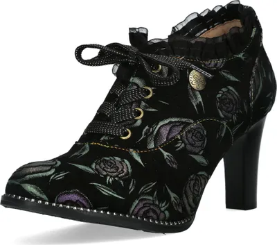 Produktbild von Laura Vita Damen Schnürpumps Hochfront Rüschen und Blumenmuster Alcbaneo 14, Größe:38 EU, Farbe:Grün