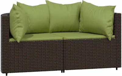 Produktbild von vidaXL Garten-Ecksofas mit Kissen 2 Stk. Braun Poly Rattan