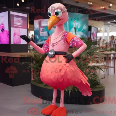 Produktbild von Flamingo-Maskottchen-Kostüm REDBROKOLY mit Minikleid und Digitaluhren