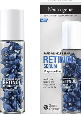Produktbild von Verkapseltes Gesichtsserum, Neutrogena, Rapid Wrinkle Repair, gegen Falten und Fältchen, mit Retinol, parfüm- und parabenfrei, 30 Kapseln