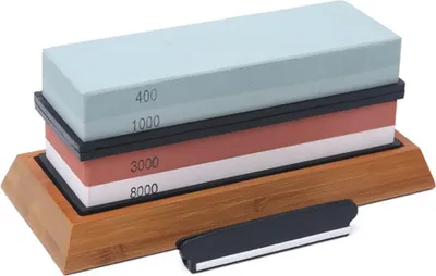 Produktbild von KKmoon Abziehstein Schleifstein Set,400/1000 3000/8000 Körnung Doppelseitiger Schleifstein Wetzstein mit Socke