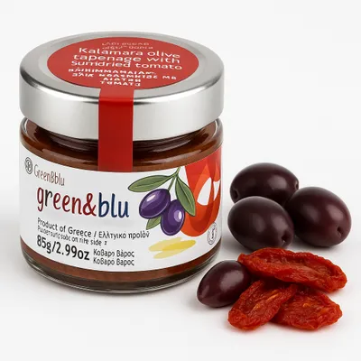 Produktbild von Green&Blue Kalamata-Oliven-Tapenade mit getrockneten Tomaten 85 g im Glas