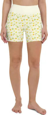 Produktbild von Mr. & Mrs. Panda Yoga Shorts Frische Zitronen Größe L - Gelb - Geschenk, Yogabekleidung, Sportshorts Damen, Sporthose, Zitrusfrüchte Muster, Zitrone, Sportbekleidung
