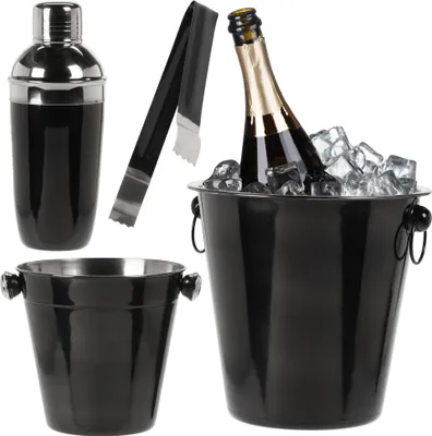 Zdjęcie produktu dla Zestaw barmański do drinków ze stali nierdzewnej: stojak na alkohol, pojemnik na lód, szczypce, shaker