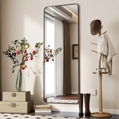 Standspiegel 53x163 cm, abgerundete Ecken, Vollkörperspiegel, Schwarz