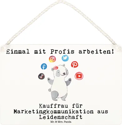 Produktbild von Mr. & Mrs. Panda Schild Kauffrau für Marketingkommunikation Leidenschaft DIN A6 - Weiß - Geschenk, wandtafel, Holzschild, holzbild, Deko Wandbild, Türschild