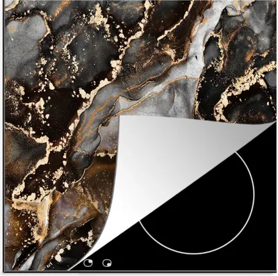 Produktbild von KitchenYeah© Herdabdeckplatte Marmor - Gold - Glitzer - Luxus , 78x78cm, Küche Deko, Glaskeramikkochfeld Herdabdeckung, Abdeckplatte fùr Kochfeld