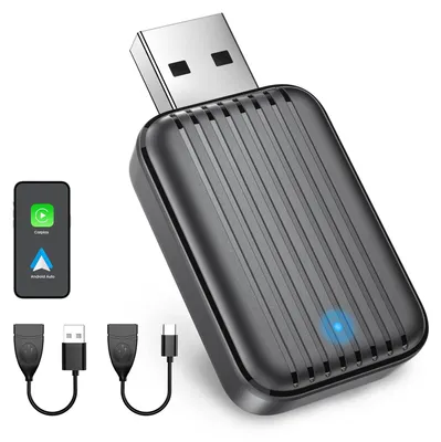 2-in-1 Carplay & Android Auto Wireless Adapter, USB-C/A, Plug & Play