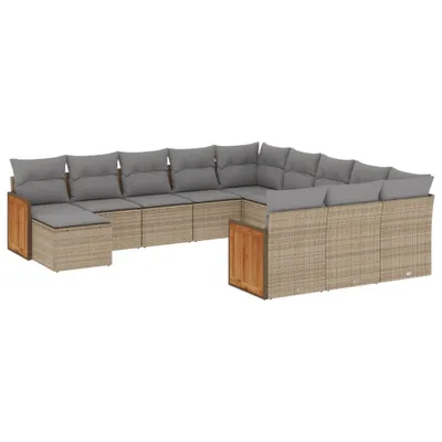 Produktbild von Modulares Garten-Sofa-Set, 12-teilig, mit Stauraum, wasserabweisendem Beutel, Poly Rattan, pulverbeschichteter Stahl, UV-beständig, Beige/Hellgrau