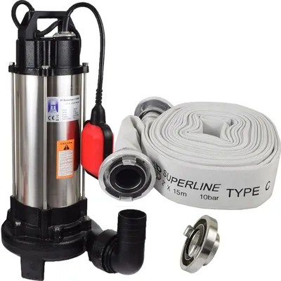 Produktbild von Agora-Tec® Bau-, Abwasser- und Schmutzwasserpumpe C 1300W (mit Schneidwerk) mit 15 Meter C-Schlauch und STORZ Kupplung
