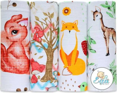 Produktbild von Ega KIDS | Tetanuswindel, Mullwindeln 5er Set - 70x80 cm - Weich und saugfähig - Tiermotiv
