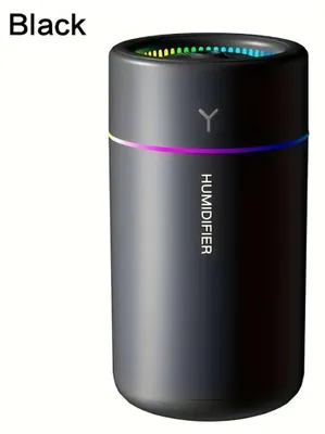 Produktbild von Mini-Luftbefeuchter mit buntem LED-Licht, Ultraschall-Nebel und Aromafunktion, USB-betrieben für Auto, Büro und Schlafzimmer - Schwarz