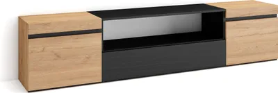 Produktbild von TV-Schrank, Lowboard, 200x35x45cm, Für TV-Geräte bis zu 80", Fernsehtisch, Eiche und Schwarz