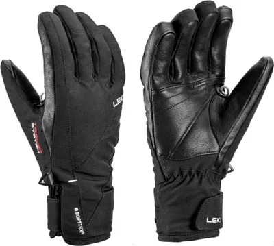 Two black ski gloves shown from different angles against a white background.