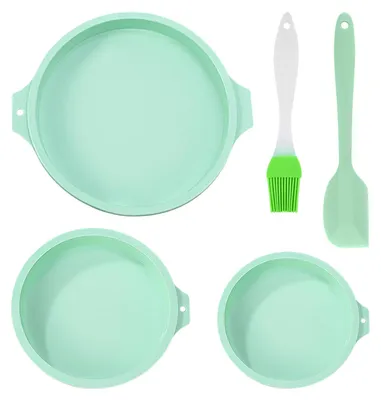 3er-Set runde Silikon-Backformen 10/15/20 cm mit Ölpinsel und Spatel