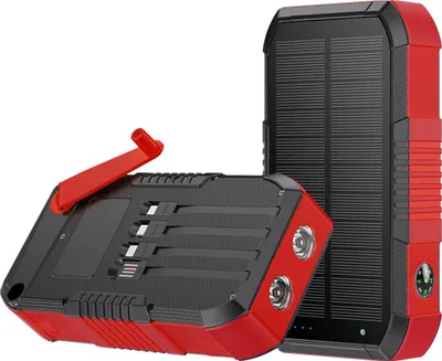 Produktbild von Solar Powerbank 63800mAh mit Handkurbel, 22,5W Schnellladung, integrierte Kabel, LED Taschenlampe SOS, Outdoor Camping Ladegerät