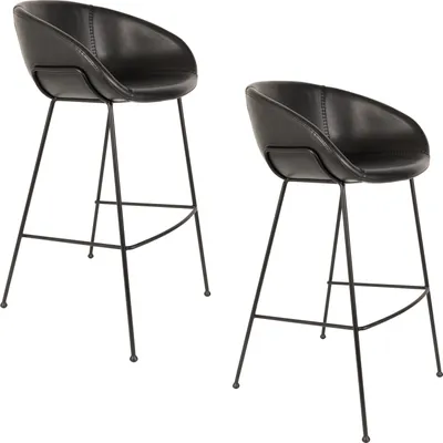 Produktbild von Zuiver Feston Barhocker mit Rückenlehne 76 cm Schwarz - 2 er Set