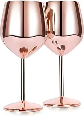 Produktbild von edelstahl Weingläser Rotweingläser camping Weinkelch Edelstahl Rotweinglas Kelch Becher riesen weinglas espresso martini Trinkbecher 500ml 2er set moet gläser(Roségold)
