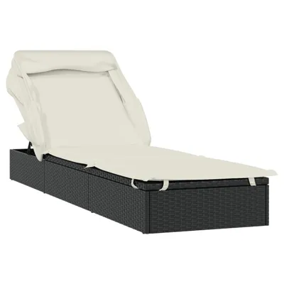 Immagine prodotto di Lettino con Tetto Pieghevole Nero 213x63x97 cm Polyrattan
