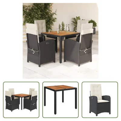 Produktbild von The Living Store 5-tlg. Garten-Essgruppe mit Kissen Schwarz Poly Rattan