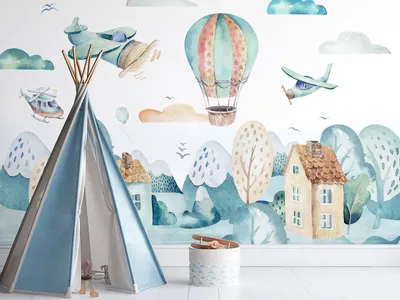 Produktbild von Vlies Fototapete für Kinder 350x256 cm Tapeten Wandtapete XXL Landschaft Luftballon Flugzeuge e-C-10004-a-a