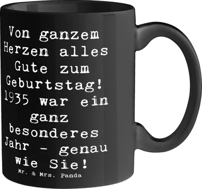Produktbild von Mr. & Mrs. Panda Teetasse Spruch 1935 Geburtstag - Schwarz - Geschenk, Geburtstagsgeschenk, Geburtstagswünsche für, Tasse, Kaffeetasse, Kaffeebecher, Happy Birthday