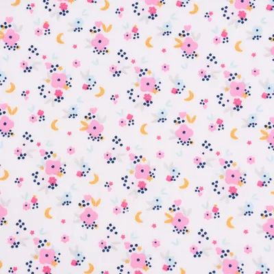 Produktbild von Baumwollstoff Meterware FLEDI Blümchen weiß rosa blau ocker 1,50m