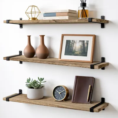 Wandregal-Set 3er, schwebend, 60 cm, Paulownia-Holz, Vintage