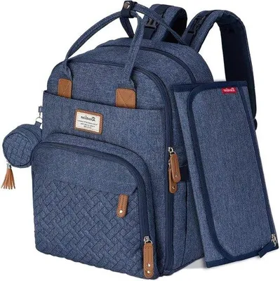 Produktbild von Baby-Windelrucksack - Wickeltasche für Eltern - Babyartikel für unterwegs - Vielseitiges Design - 43 cm hoch - Marineblau