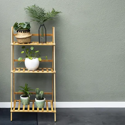 Immagine prodotto di Scaffale a tre livelli per piante da interno, con finitura in legno