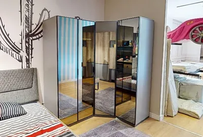 Produktbild von Grauer Eckschrank Designer Kleiderschrank Kinderzimmer Luxus Holz Möbel
