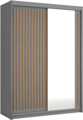 Produktbild von BETTSO Schwebetürenschrank 150 cm mit Spiegel Gerillte Fronten Kleiderschrank mit Kleiderstange Schlafzimmer Schiebetüren LAY 150 Grau Wotan Lamelen