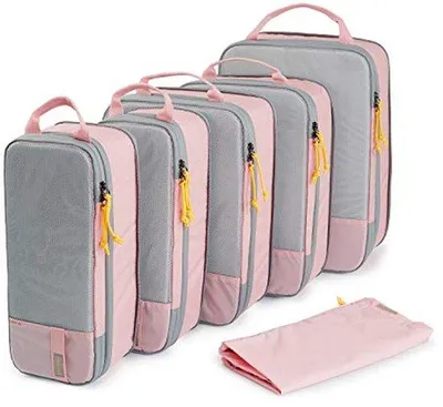 Productafbeelding van Kleding Tassen Set - Reis Organizers - Koffers Inpakken - Uitschuifbaar Compressieontwerp - 6 Delig - Roze