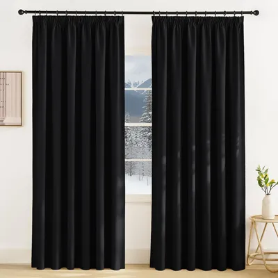 Obrázek produktu pro Černé zatemňovací závěsy - 2 kusy 220 x 200 cm s tepelnou izolací